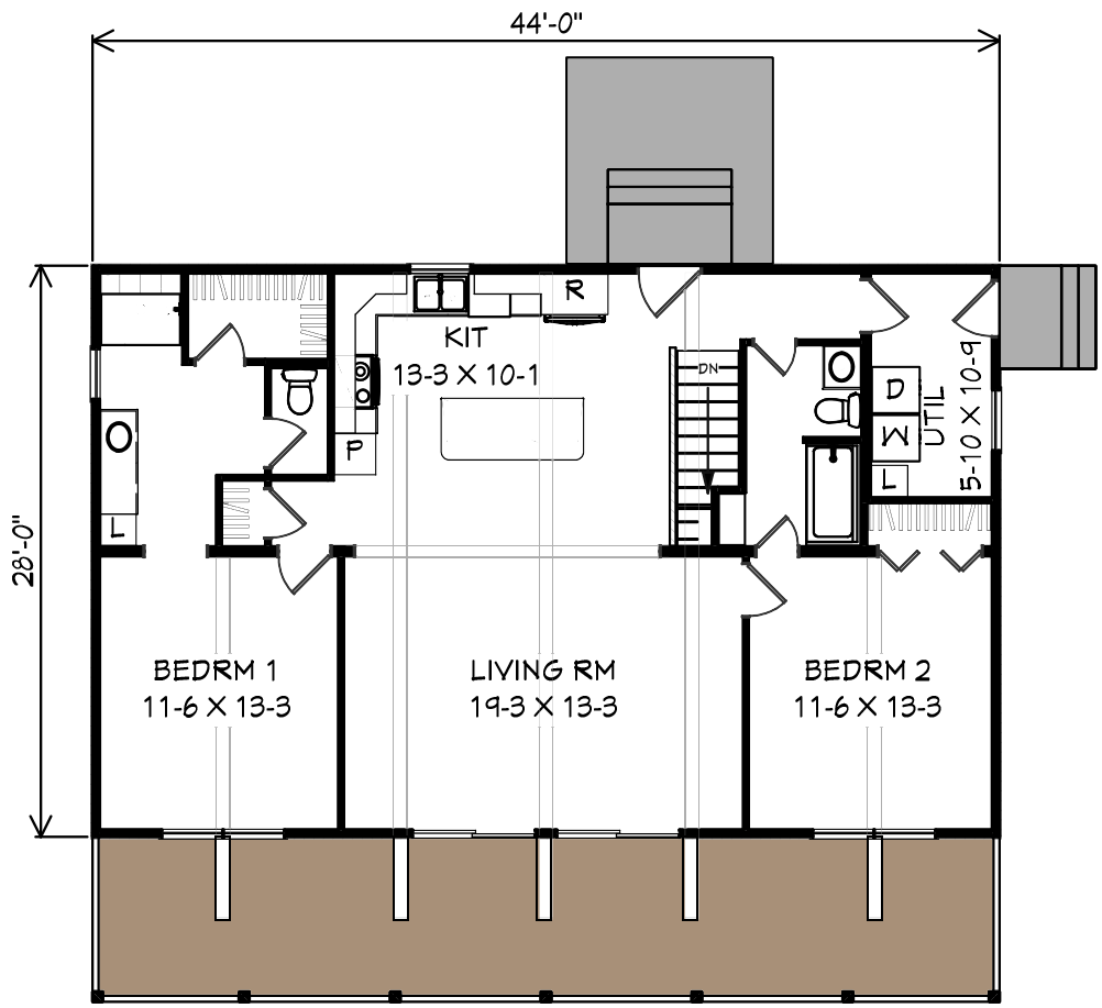 2 bedroom open floor plan cabin