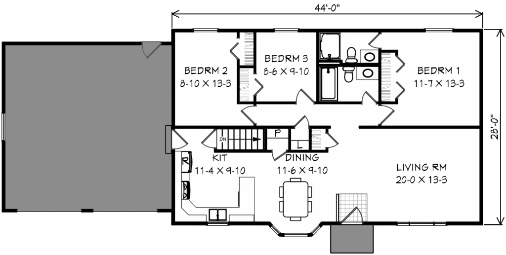 3 bedroom no back door floor plan