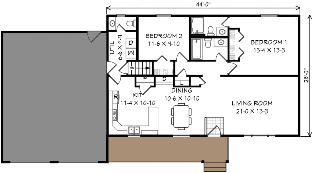 2 bedroom no back entry floor plan