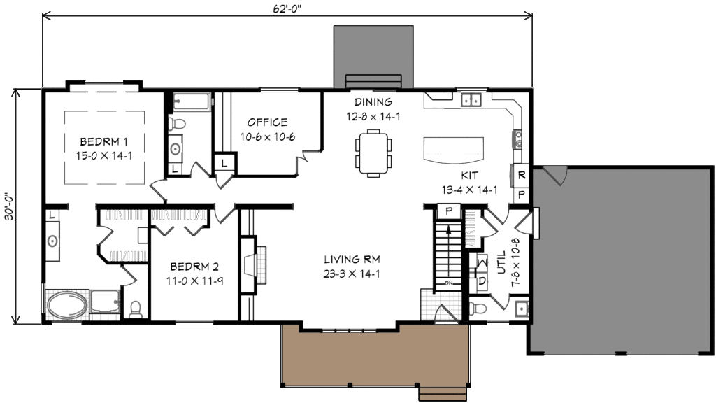 2 bedroom with 3 beds or office floor plan