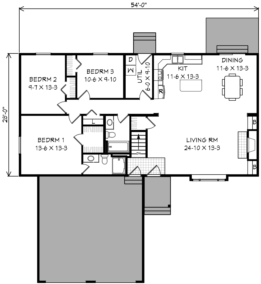 one story 3 bedroom floor plan