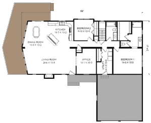 3 bedroom and office floor plan